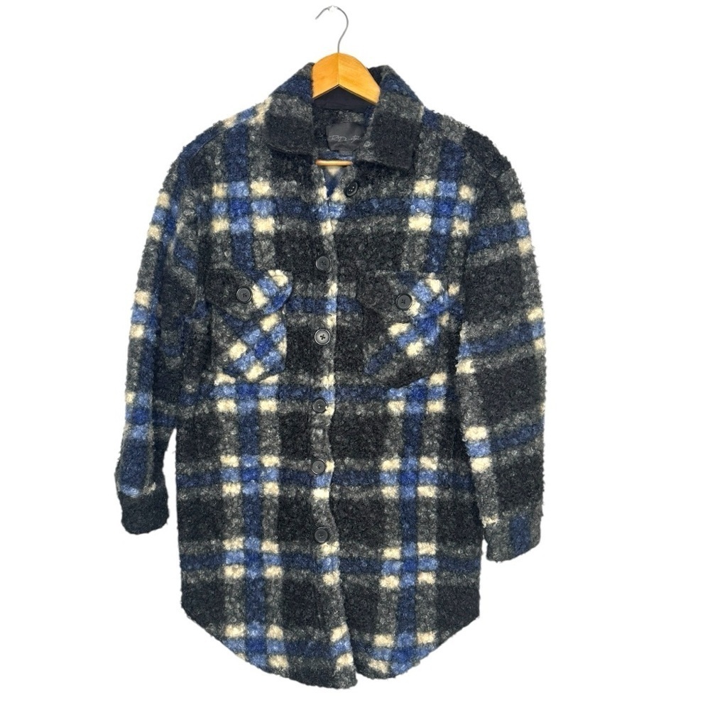 NWOT Anthropologie RD Style Eva Blue Black Plaid Boucle Shirt Jacket Size Small - Picture 4 of 14